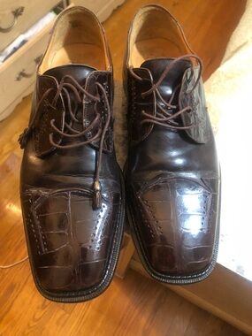 “Mezlan Alligator Leather Oxford Dress Shoes Dark Brown Men’s Size 10.5”